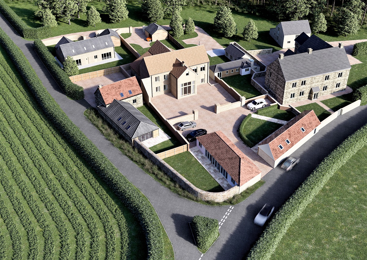 Barn conversions property development CGI. 