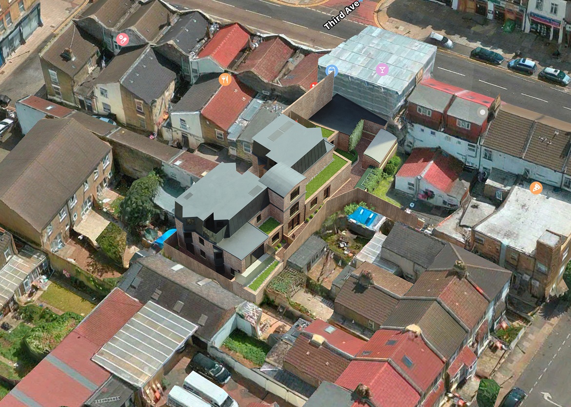 Aerial CGI of apartment design in London.